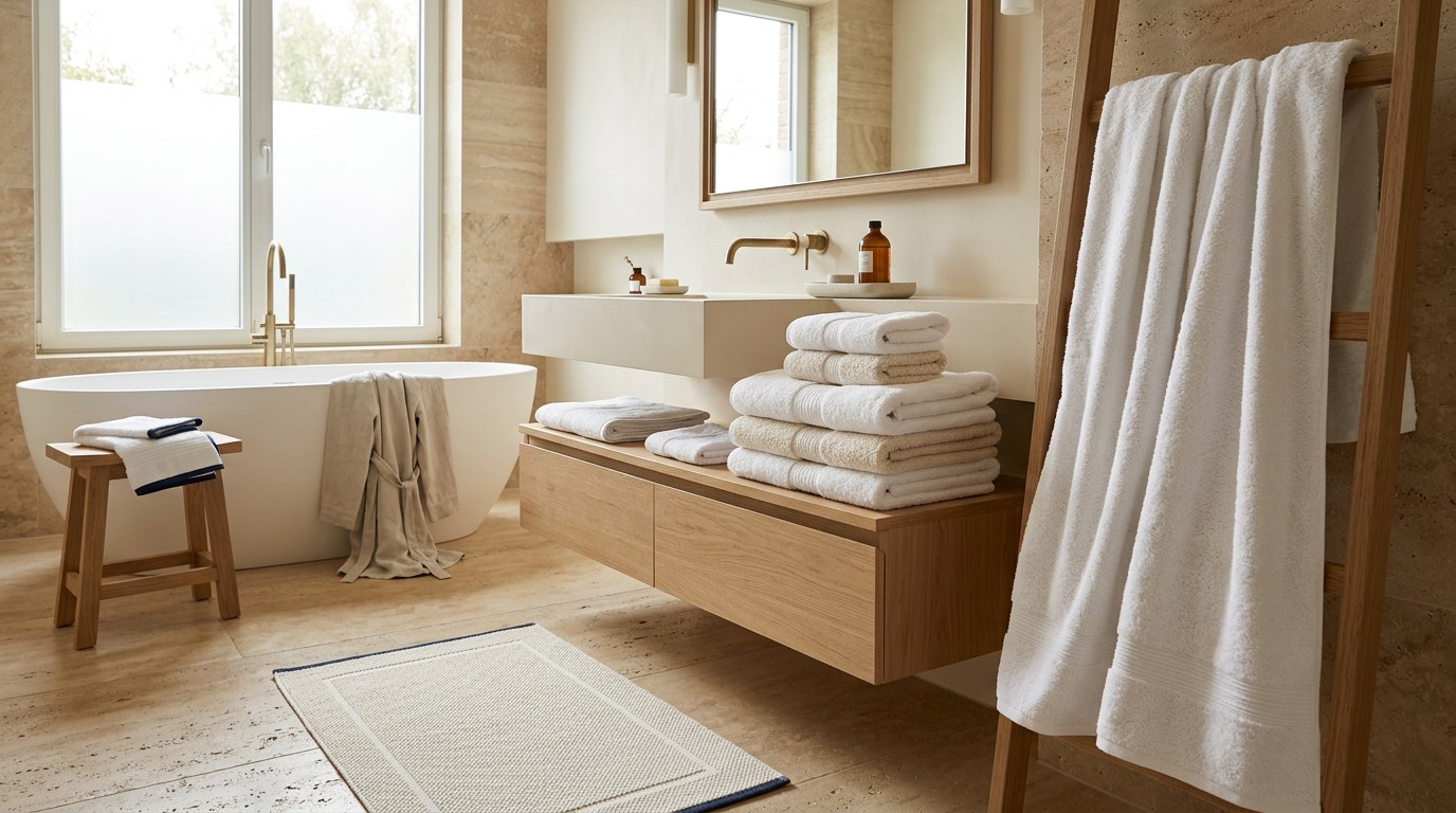 Active Crafts bath linen — towels in a styled bathroom