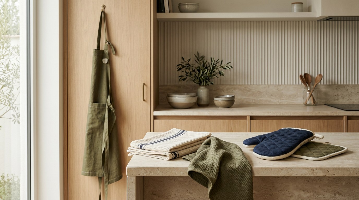 Active Crafts kitchen linen — aprons, towels and pot holders